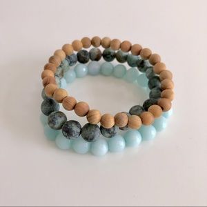 Jade and Cedar Bead Bracelet Set